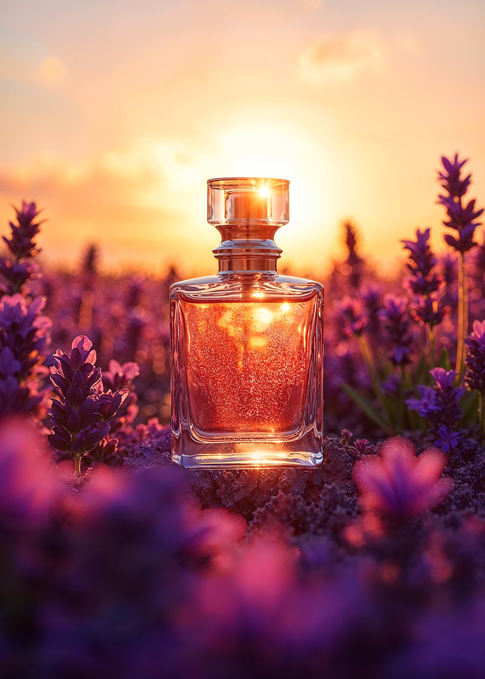 Perfume Bottle in Lavender Field
