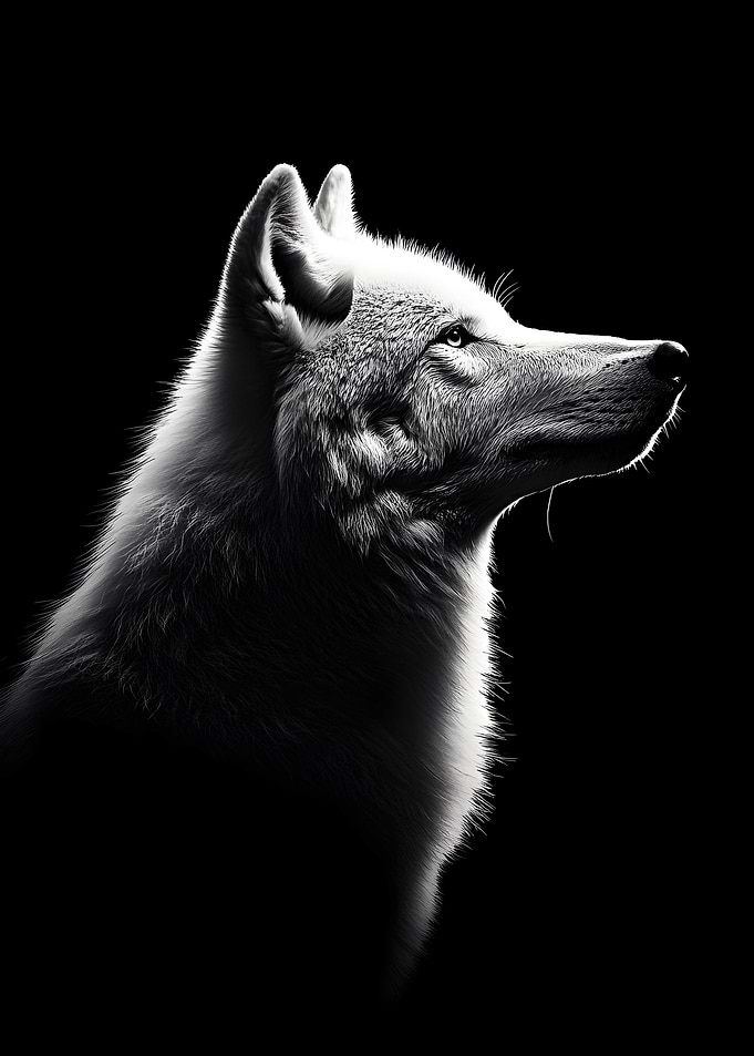 Animal White Wolf silhouette on a black Fan Art