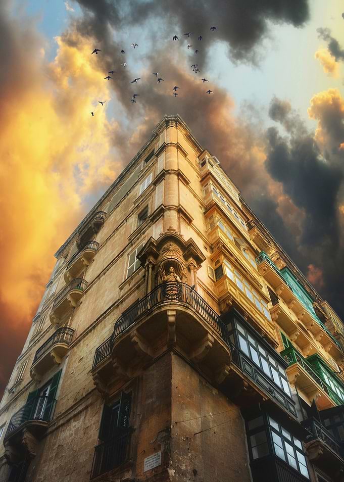 V Street Corner in Valletta at sunrise - Cityscape photo