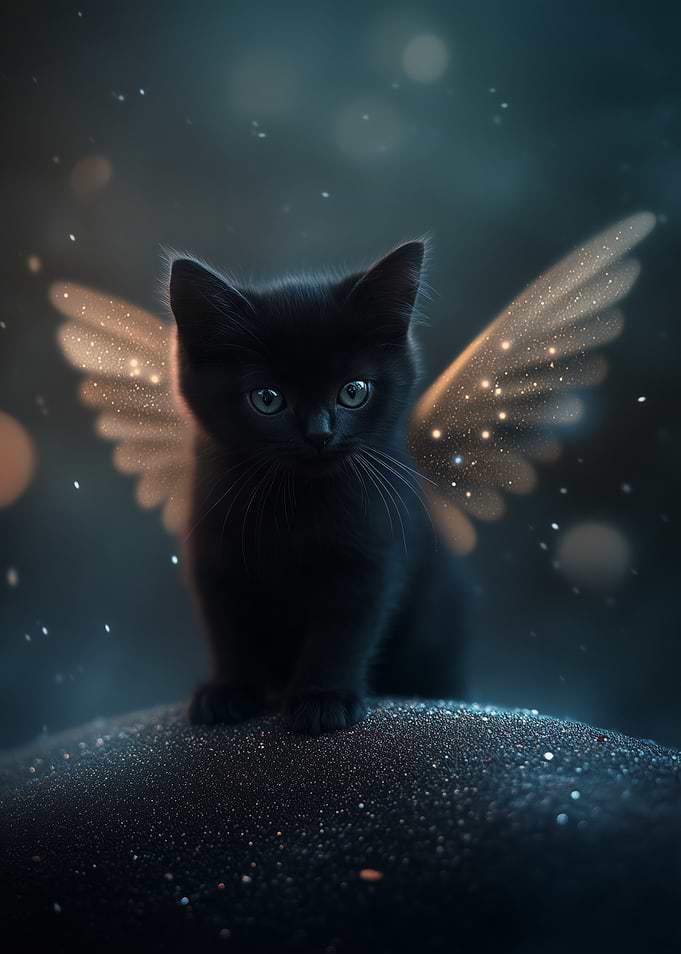 Black Kitten with Fairy Wings