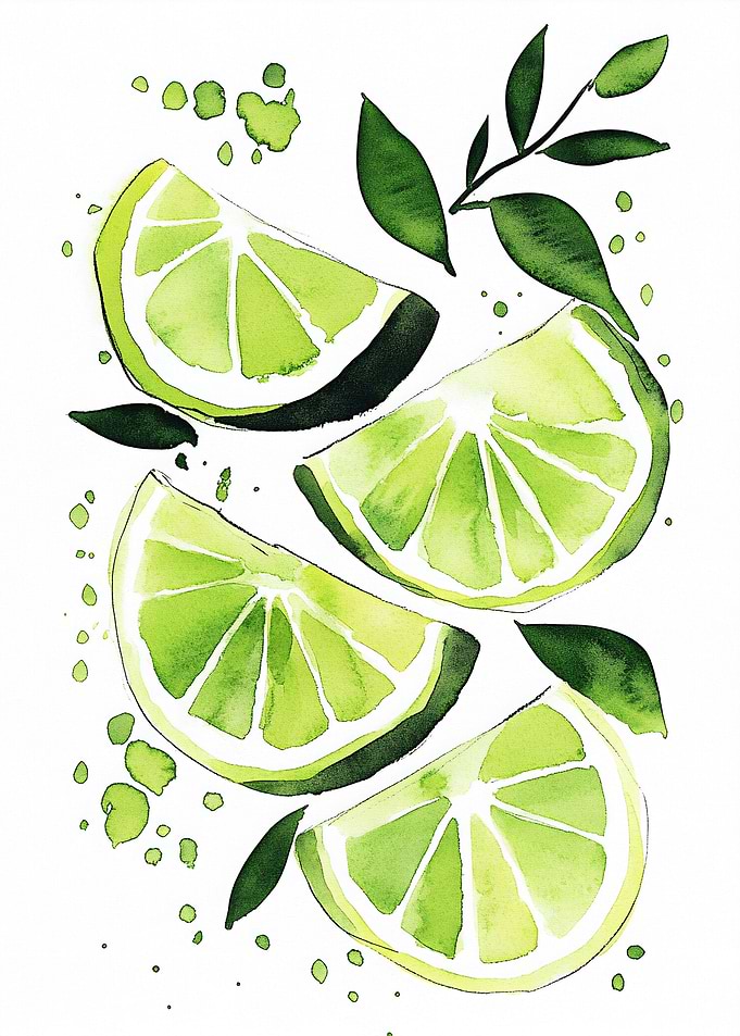 Watercolor Lime Slices Kitchen Art
