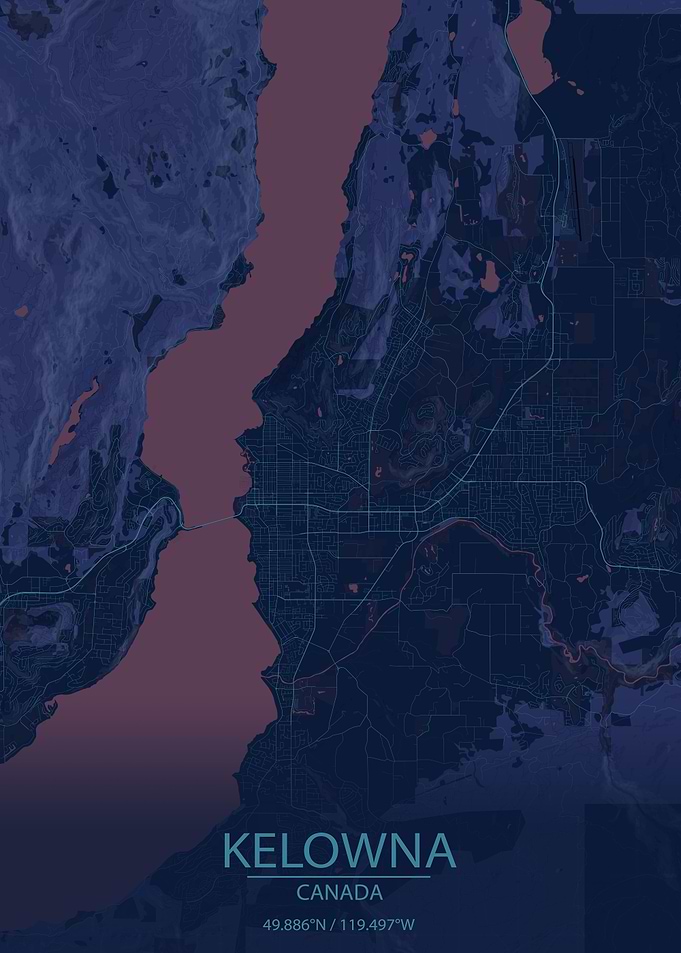 Kelowna Canada Blue and Purple City Map