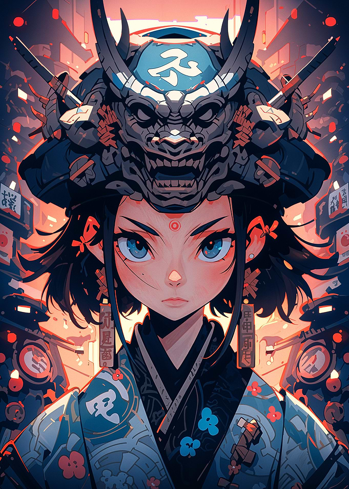 Anime Girl with Oni Mask