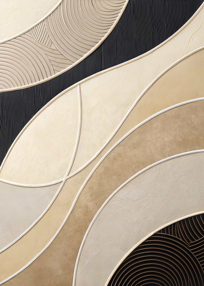 Waves of Serenity - Modern Abstract Beige & Black Textural Art