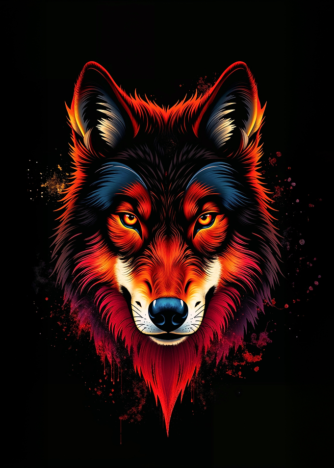 Neon Predator. Spirit of the Wild. Fiery Wolf Portrait