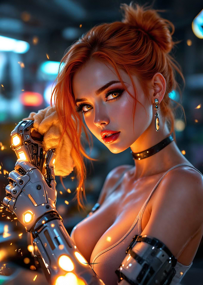Cyberpunk Woman with Robotic Arm