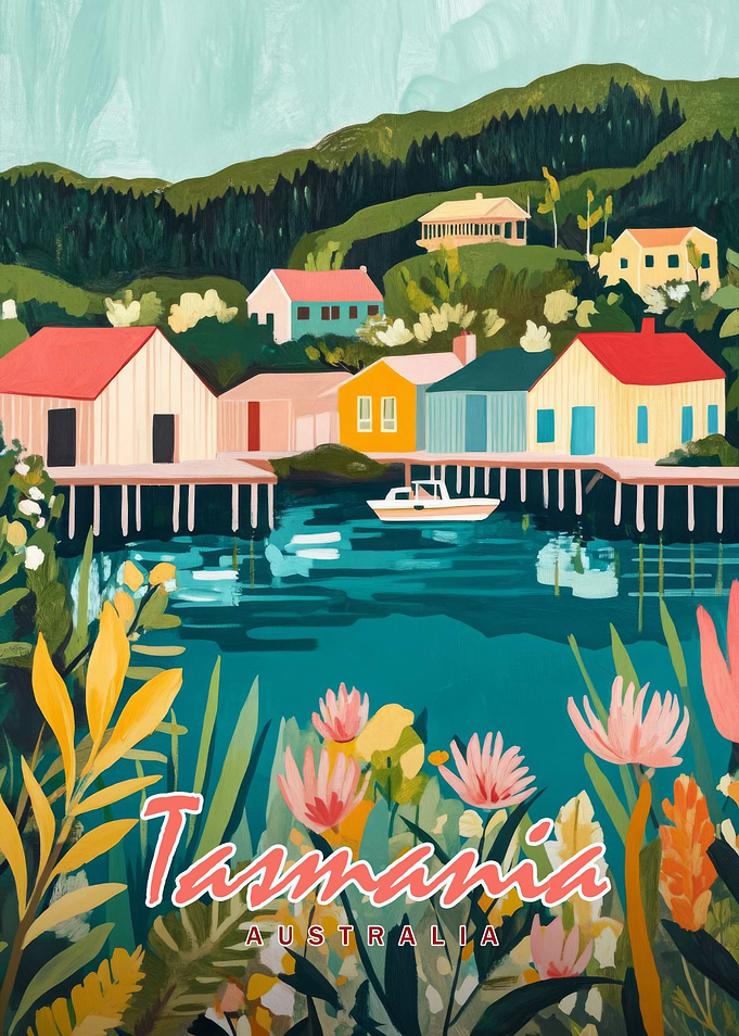 Tasmania Watercolor Landscape