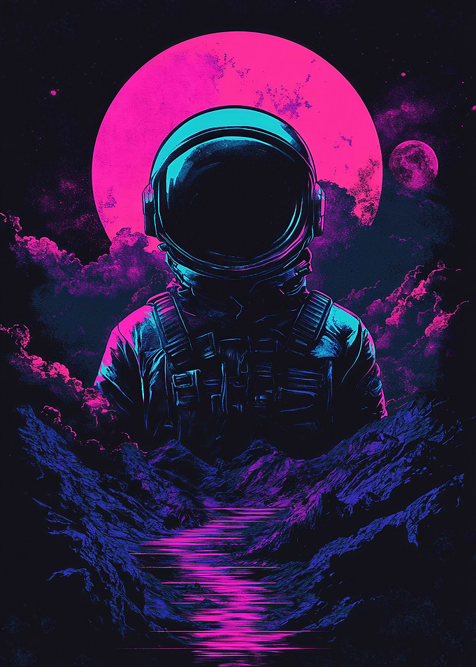 Astronaut in Space Lunar Voyager: Neon Dreams