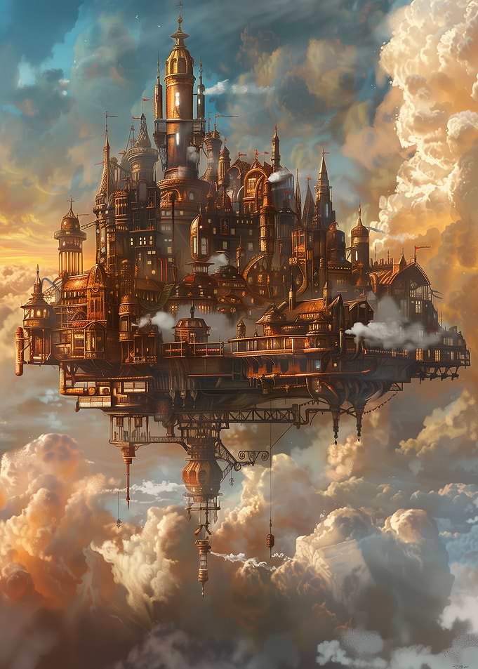 Steampunk City At Clouds