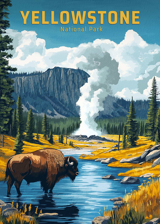 Yellowstone National Park Vintage Travel Poster