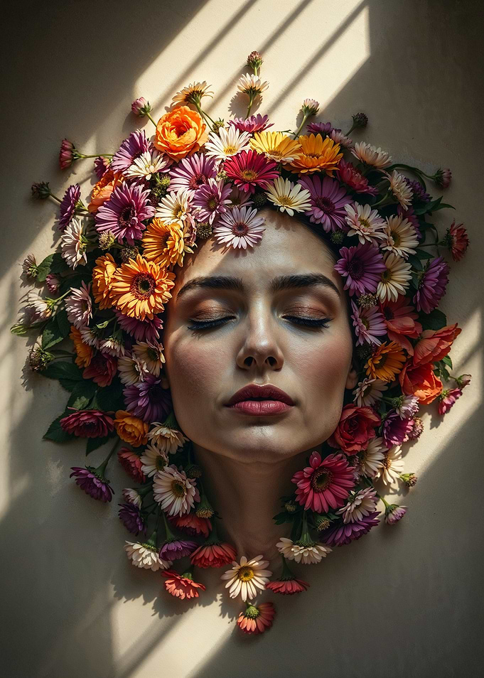 Awakened by Flowers | Nature’s Embrace| Floral Portrait