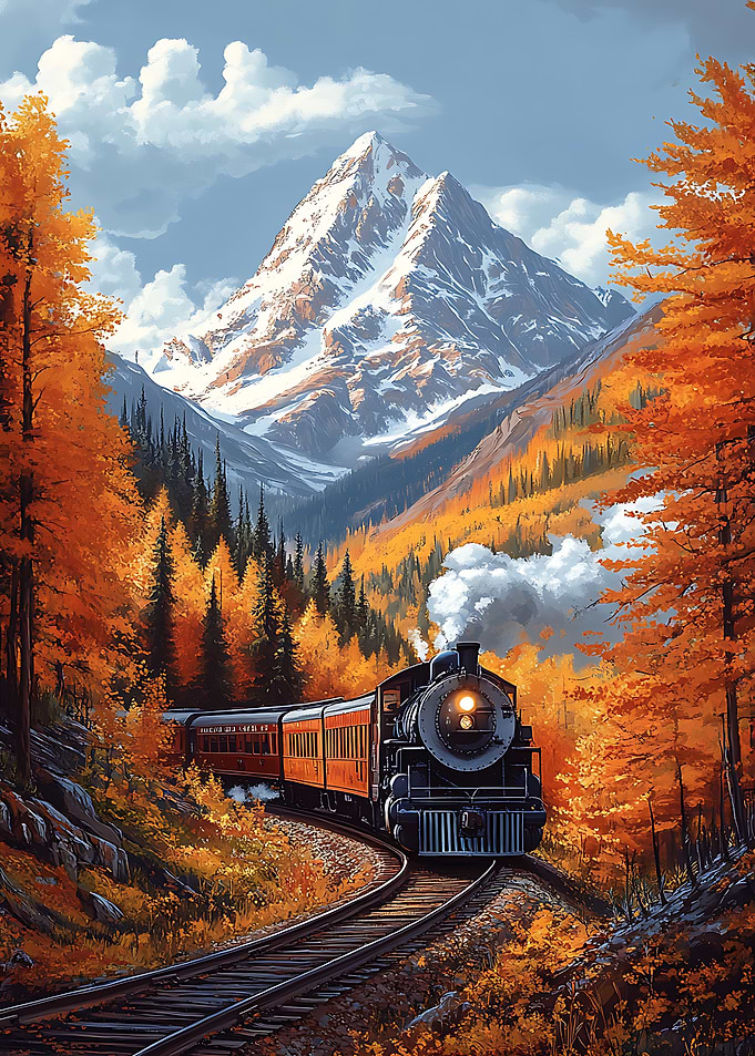 Train Through Autumn Mountains