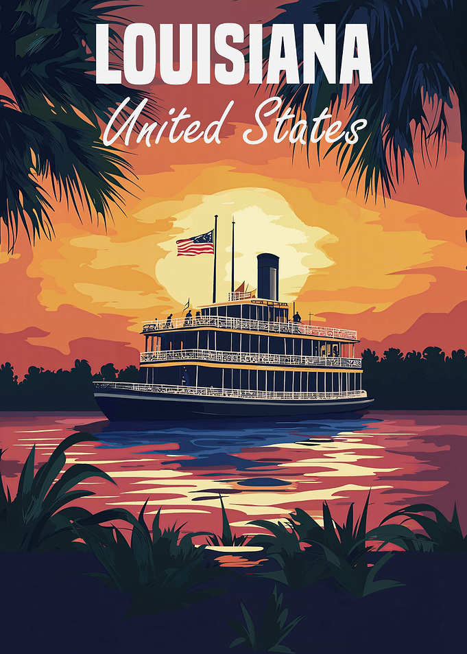 Louisiana Riverboat Sunset Poster