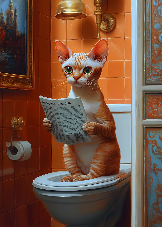 Cat Reading on Toilet Funny