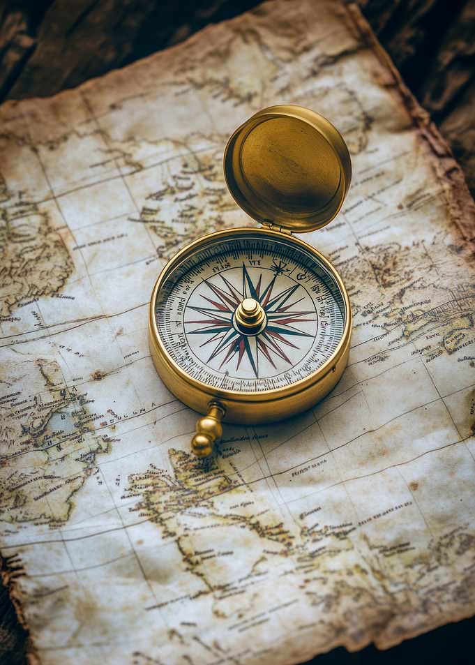 Antique Compass on Map
