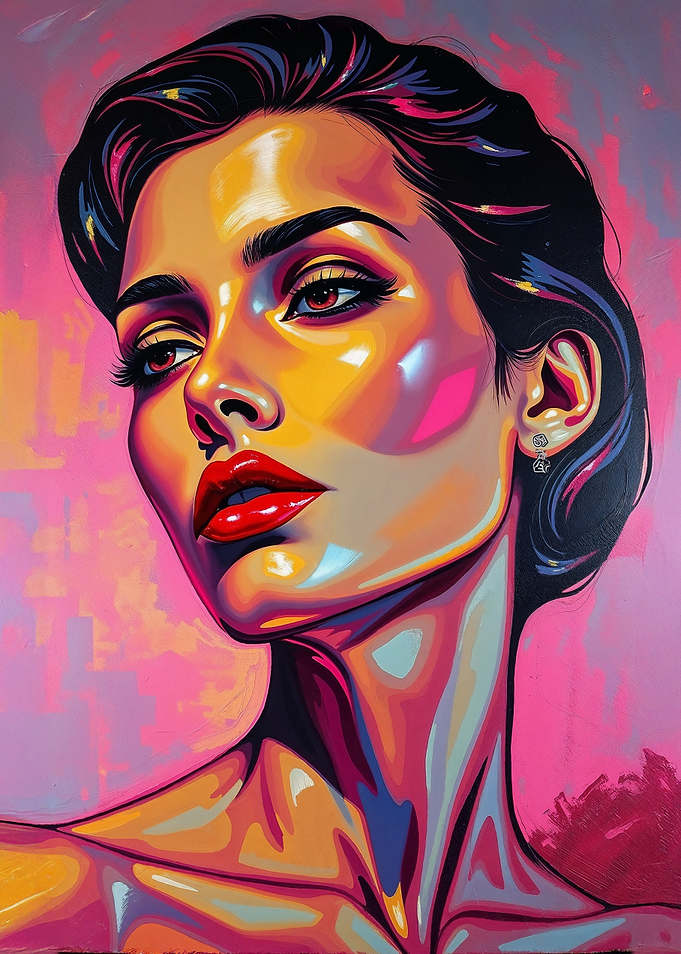 Vintage Neon Feminine Glow Woman with Red Lips