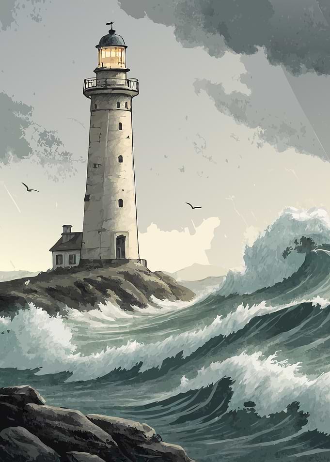 Lighthouse in Stormy Sea