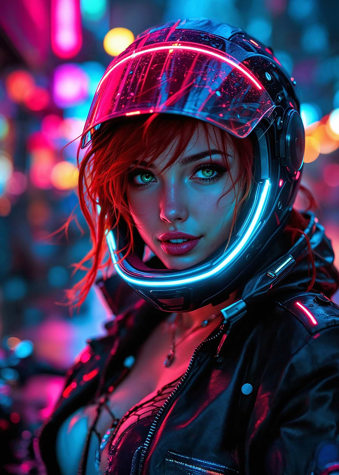 Cyberpunk Woman in Helmet