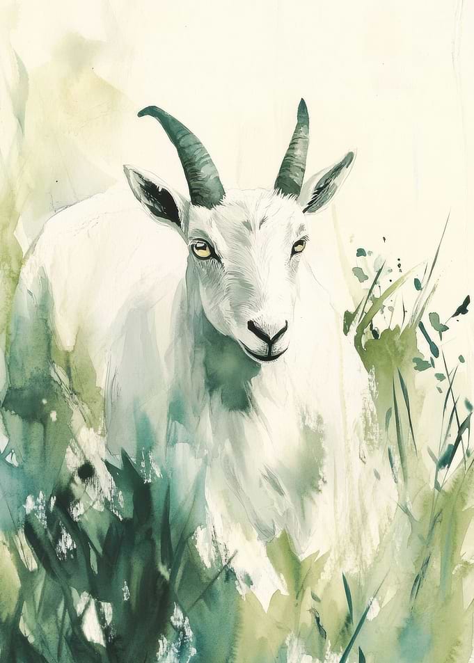 White Goat Watercolor