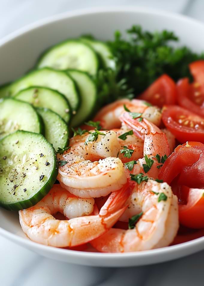 Shrimp Salad with Cucumber and Tomato
