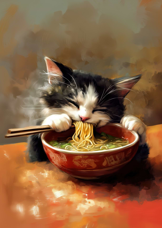 Cat Eating Ramen