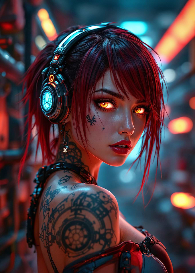 Cyberpunk Woman with Headphones