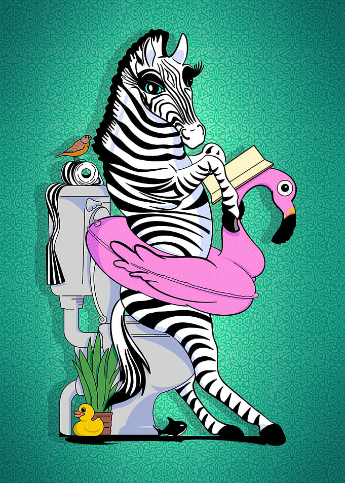 Luxury Zebra Reading on Toilet