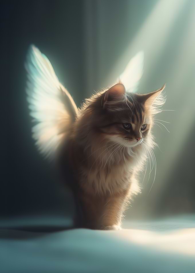 Fluffy Cat with Angel Wings