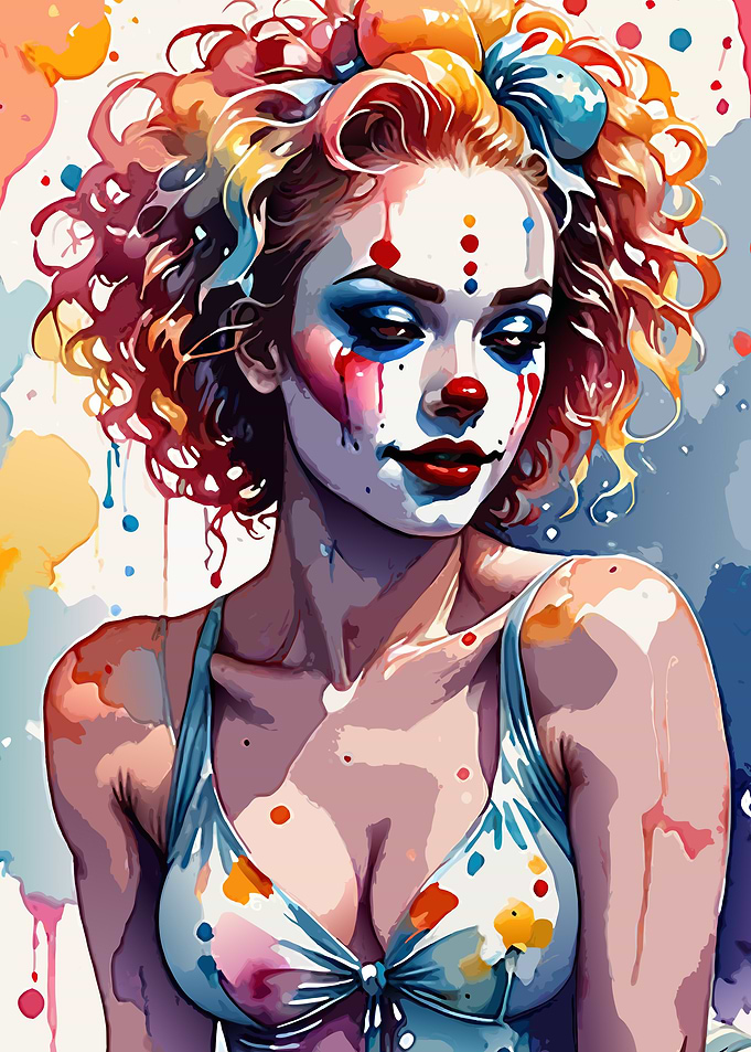 Clown Girl Watercolor Art