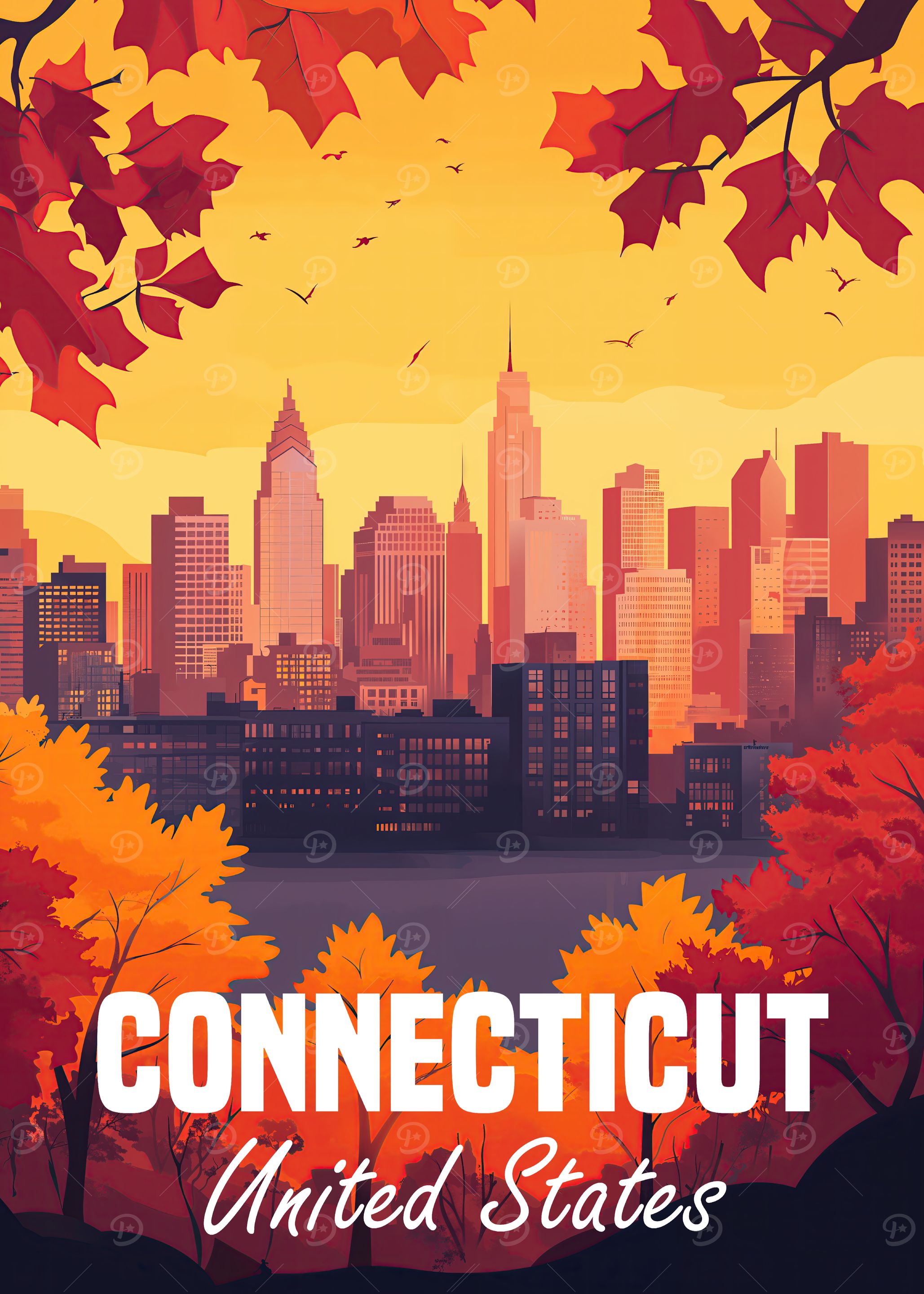 Connecticut Skyline Poster