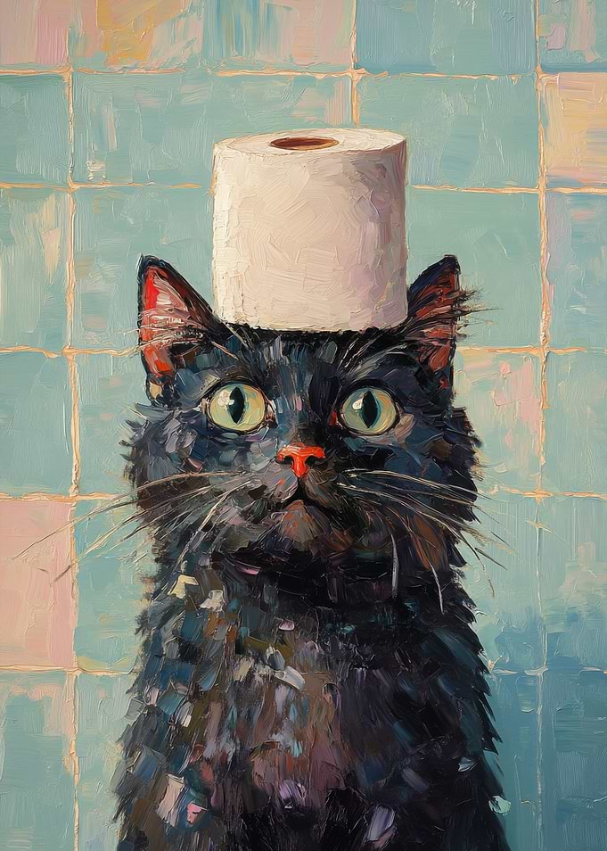 Black Cat with Toilet Paper Hat