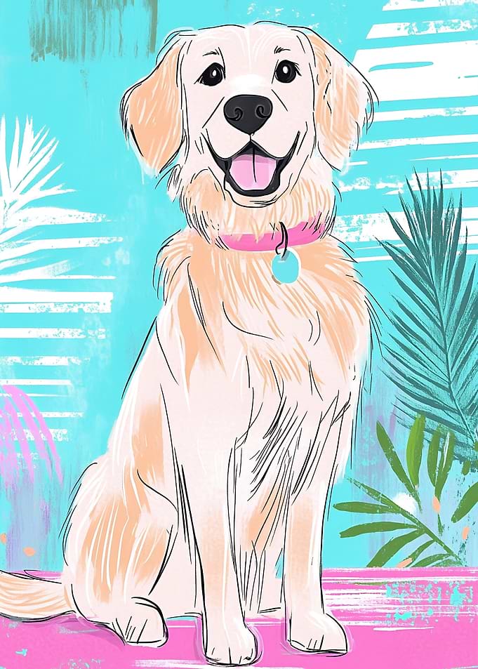 Golden Retriever with Palm Leaves Gift for Dog Lovers