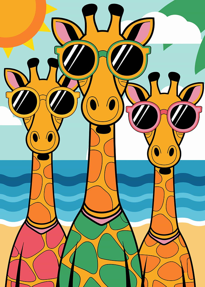 Three Giraffes on the Beach