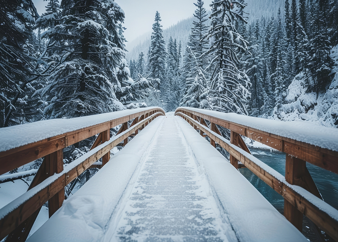 Snowy Bridge in Forest