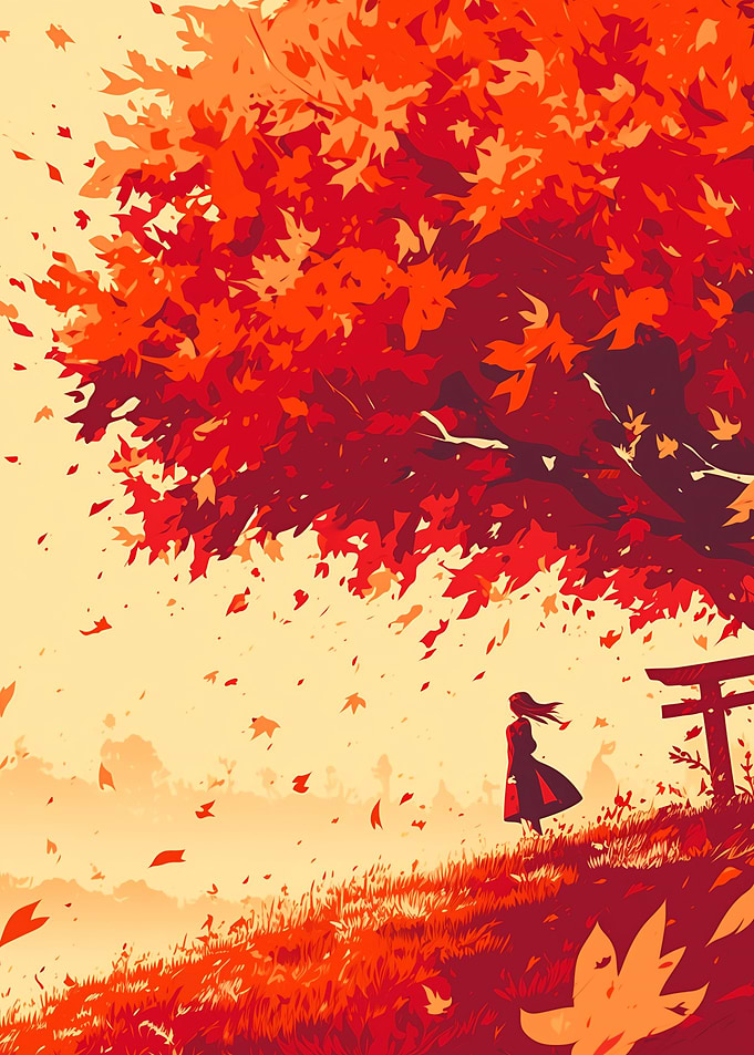 Autumn Leaves and Torii Gate
