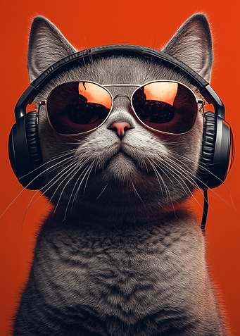 Cool Cat with Headphones