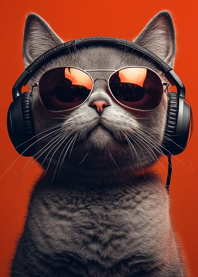 Cool Cat with Headphones