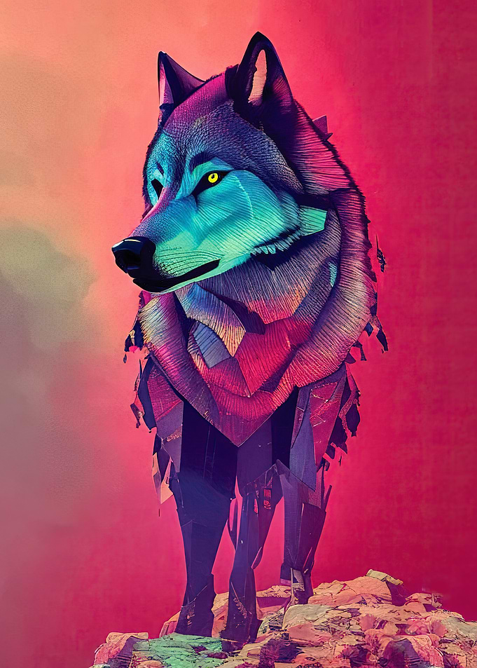 Geometric Wolf in Neon Colors