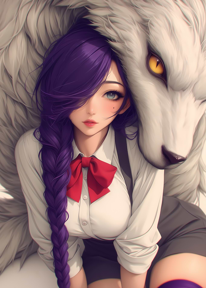 Anime Girl with Wolf Gaming