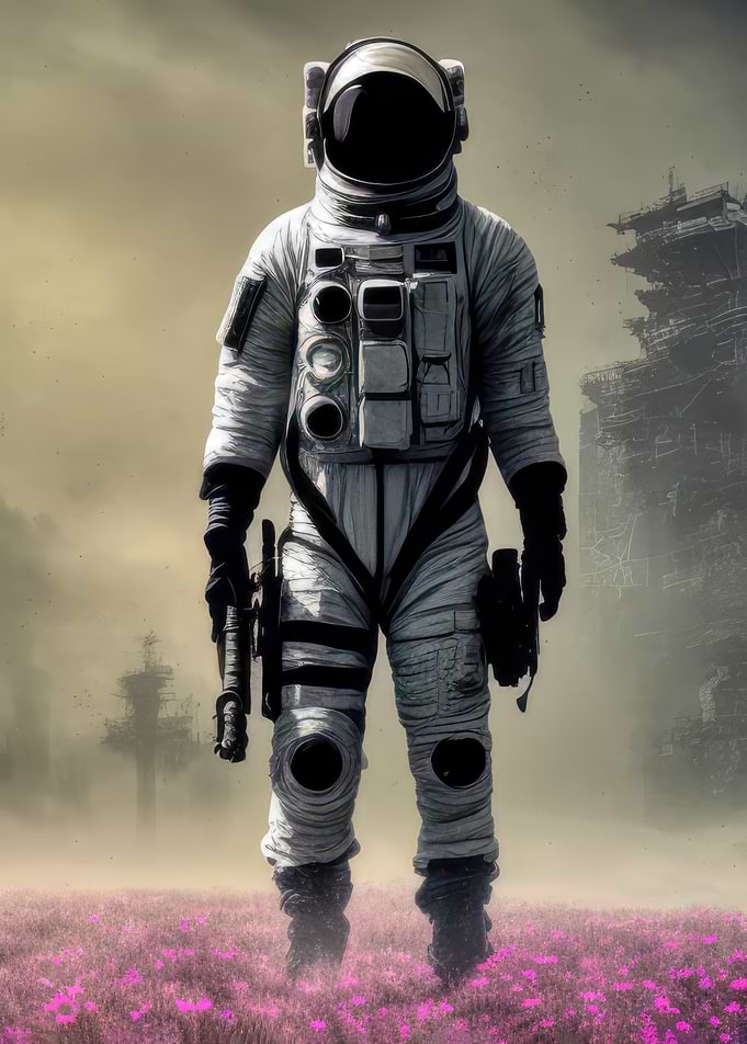 Lone Astronaut in a Desolate Landscape