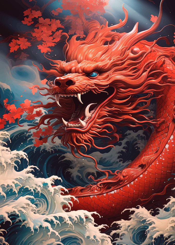 Red Dragon in Waves