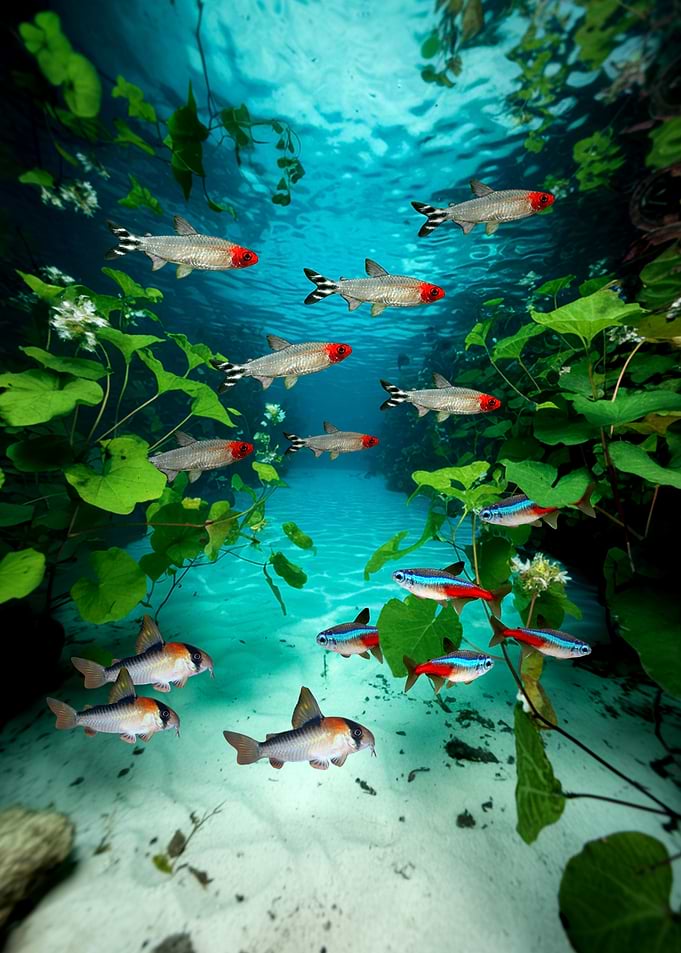 Corydoras Neon Tetras Rummynose Tetra Fish Art