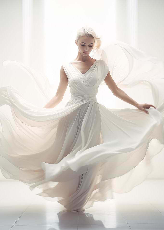 Woman in Flowing White Dress