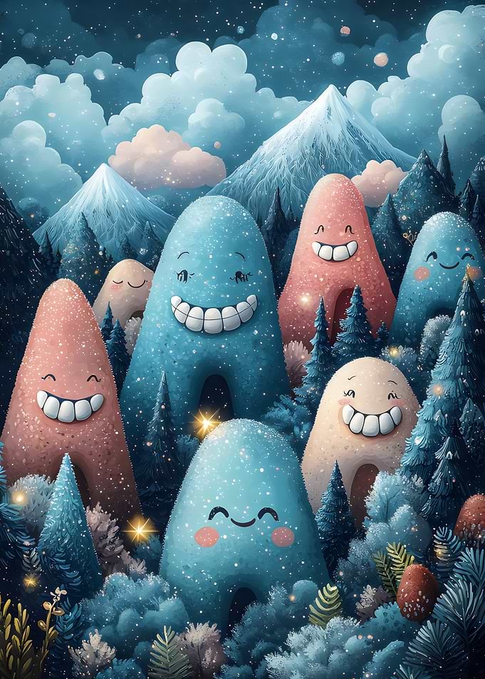 Whimsical Smiling Mountains