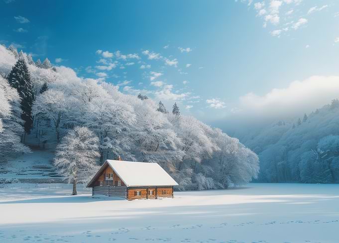 Snowy Cabin in Winter Wonderland