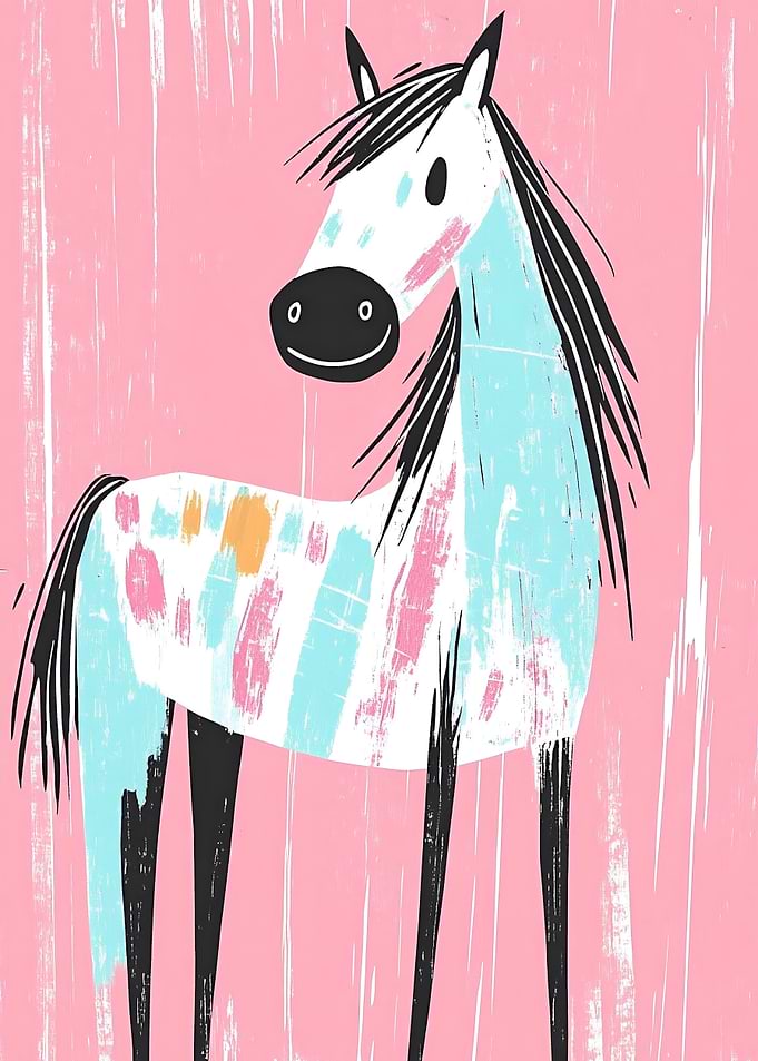 Smiling Horse Illustration Wall Art