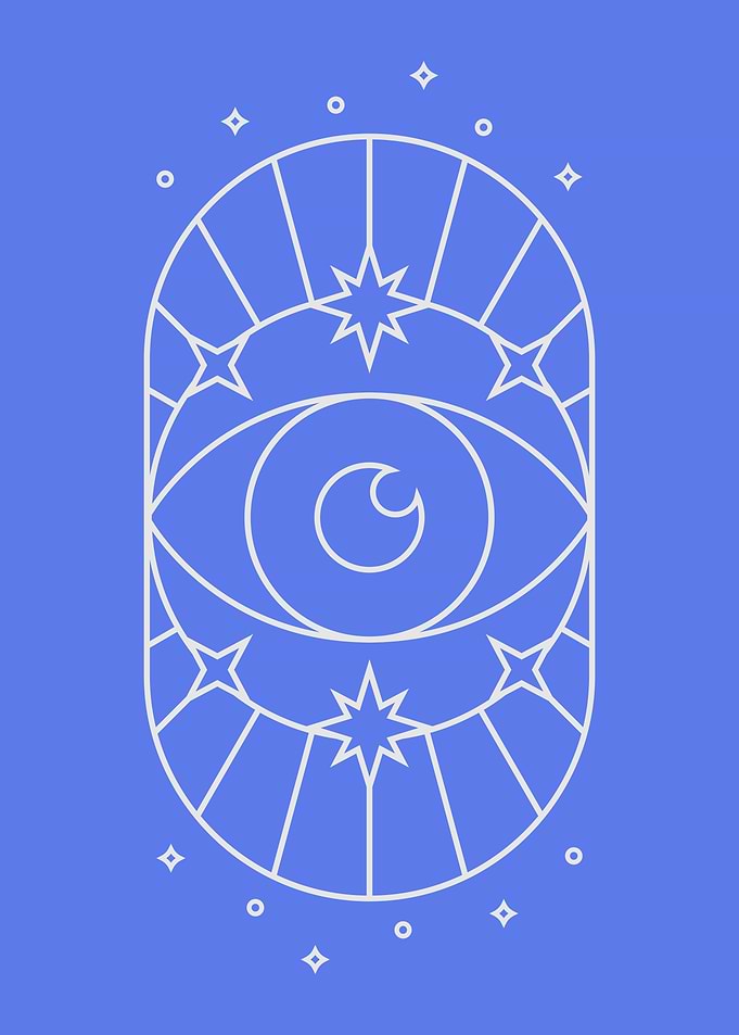 All-Seeing Eye with Stars Blue Ocean