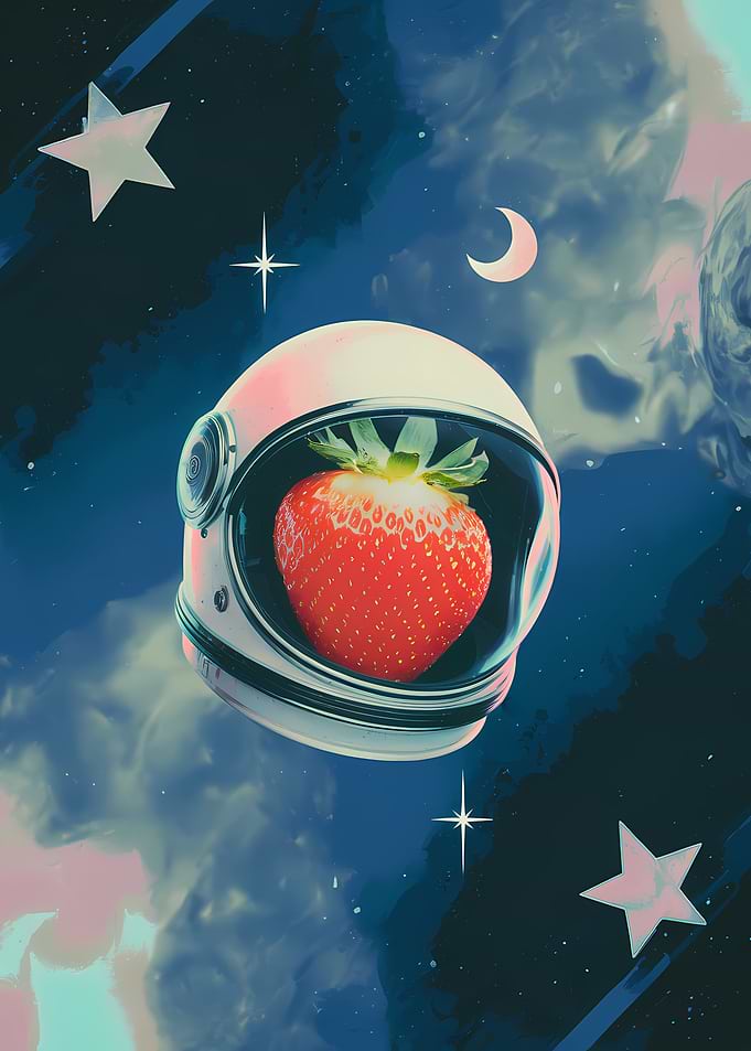 Cosmic Strawberry Astronaut in Surreal Space