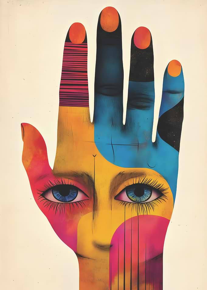 Hand with Face Paint Vibrant Colors