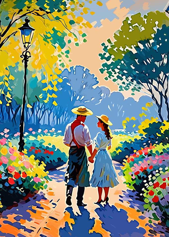 Couple Walking in Garden